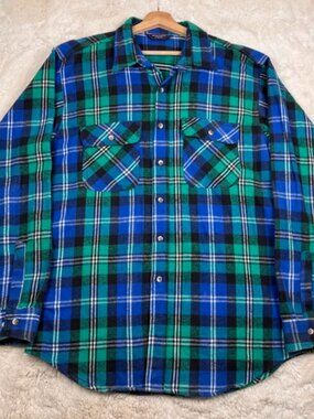 VTG Mighty Mac Tallman Flannel Shirt Men's XL 17-17.5 Multicolor Plaid Flannel